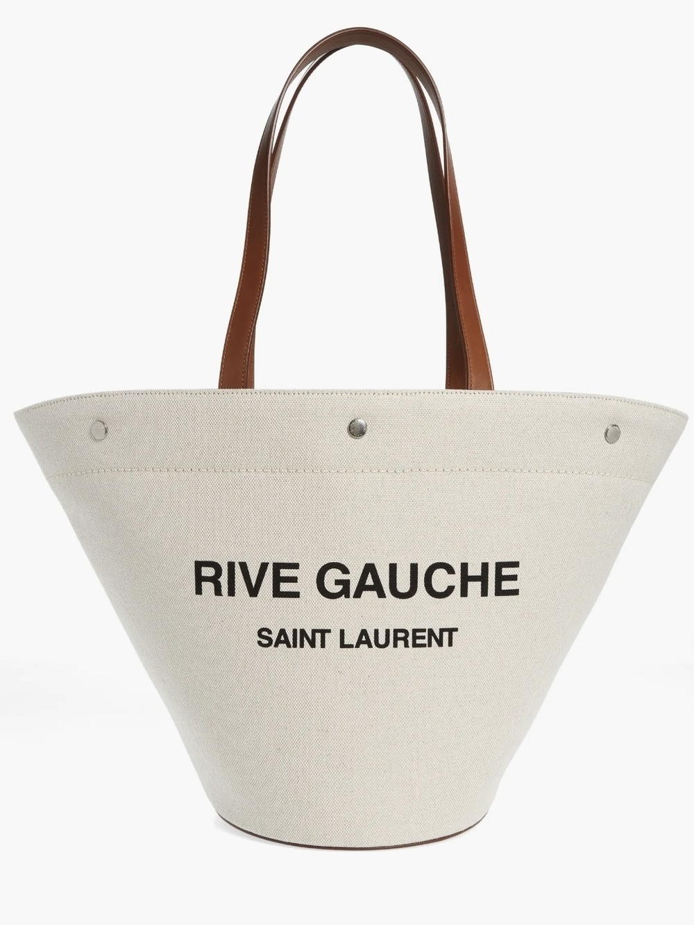 Saint Laurent Rive Gauche White Canvas Tote with Brown Leather Handles - Picture 12 of 14